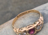 18ct gold Edwardian ruby and diamond antique ring band - hallmarked