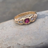 18ct gold Edwardian ruby and diamond antique ring band - hallmarked