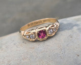 18ct gold Edwardian ruby and diamond antique ring band - hallmarked