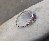 14K white gold garnet solitaire filigree c.20's antique ring