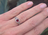 14K white gold garnet solitaire filigree c.20's antique ring