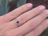 14K white gold garnet solitaire filigree c.20's antique ring