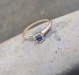 14k gold two-tone blue sapphire solitaire estate ring