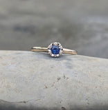 14k gold two-tone blue sapphire solitaire estate ring
