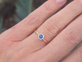 14k gold two-tone blue sapphire solitaire estate ring