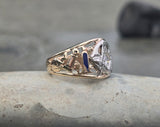10k gold two tone vintage diamond & enamel Masonic Freemason ring
