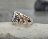 10k gold two tone vintage diamond & enamel Masonic Freemason ring
