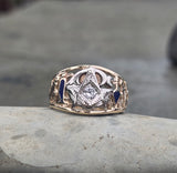 10k gold two tone vintage diamond & enamel Masonic Freemason ring