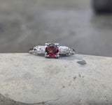 14k -18k white gold Deco garnet and diamond estate ring