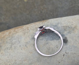 14k -18k white gold Deco garnet and diamond estate ring