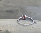 14k -18k white gold Deco garnet and diamond estate ring