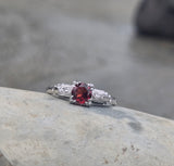 14k -18k white gold Deco garnet and diamond estate ring