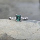 Platinum green tourmaline and diamond estate ring