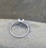 Platinum green tourmaline and diamond estate ring