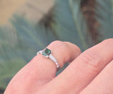 Platinum green tourmaline and diamond estate ring