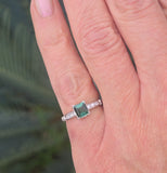 Platinum green tourmaline and diamond estate ring