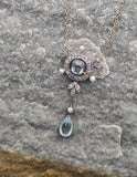 platinum & 14k gold two-tone aquamarine, pearl and diamond Edwardian pendant necklace