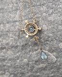platinum & 14k gold two-tone aquamarine, pearl and diamond Edwardian pendant necklace