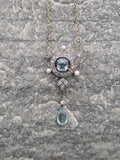 platinum & 14k gold two-tone aquamarine, pearl and diamond Edwardian pendant necklace