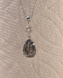 14k white gold pear rose cut salt and pepper diamond  necklace pendant -