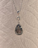 14k white gold pear rose cut salt and pepper diamond  necklace pendant -