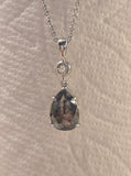 14k white gold pear rose cut salt and pepper diamond  necklace pendant -