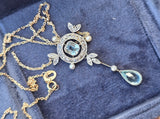 platinum & 14k gold two-tone aquamarine, pearl and diamond Edwardian pendant necklace