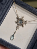 platinum & 14k gold two-tone aquamarine, pearl and diamond Edwardian pendant necklace