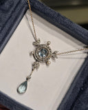 platinum & 14k gold two-tone aquamarine, pearl and diamond Edwardian pendant necklace