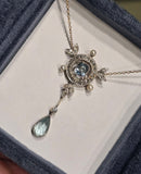 platinum & 14k gold two-tone aquamarine, pearl and diamond Edwardian pendant necklace