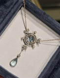 platinum & 14k gold two-tone aquamarine, pearl and diamond Edwardian pendant necklace