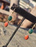 14k gold estate carved carnelian & green onyx scarab estate earrings