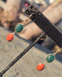14k gold estate carved carnelian & green onyx scarab estate earrings