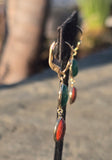 14k gold estate carved carnelian & green onyx scarab estate earrings