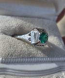 18k white gold emerald filigree c.1920's ring