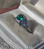18k white gold emerald filigree c.1920's ring