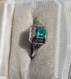 18k white gold emerald filigree c.1920's ring