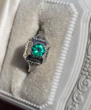18k white gold emerald filigree c.1920's ring