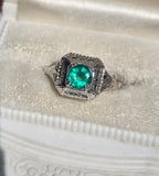 18k white gold emerald filigree c.1920's ring