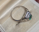 18k white gold emerald filigree c.1920's ring