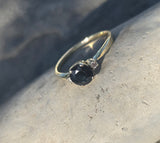 14k gold two-tone dark blue sapphire and diamond estate ring