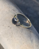 14k gold two-tone dark blue sapphire and diamond estate ring