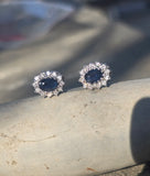 14k white gold blue sapphire and diamond halo studs