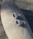 14k white gold blue sapphire and diamond halo studs
