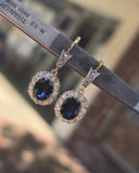 silver top and 18ct gold two-tone Art Deco diamond and sapphire earrings dangle drops HOLD