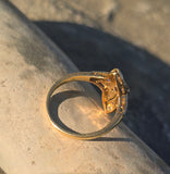 18ct gold & platinum top two tone Deco estate sapphire and diamond navete ring