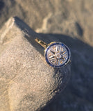 18k gold & platinum top two tone Deco estate sapphire and diamond target ring