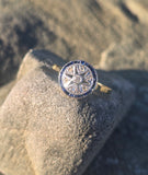 18k gold & platinum top two tone Deco estate sapphire and diamond target ring