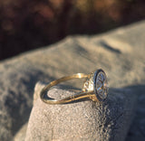 18k gold & platinum top two tone Deco estate sapphire and diamond target ring