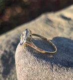 18k gold & platinum top two tone Deco estate sapphire and diamond target ring